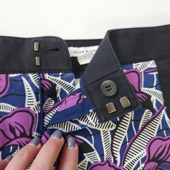 Club Monaco Womens Floral Colorblock Flat Front Shorts 6‎ Black Purple Stretch - Picture 3 of 5